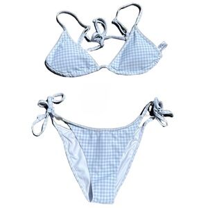 Wilo the Label Blue Gingham Bikini Set size medium M string tie adjustable nwt